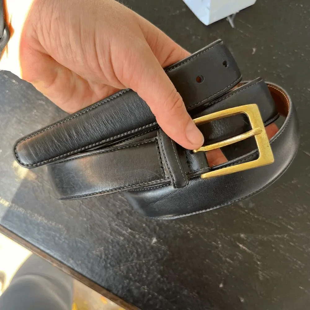 TRAFALGAR Cortina Black Leather Belt with Solid Brass Buckle - 42/105